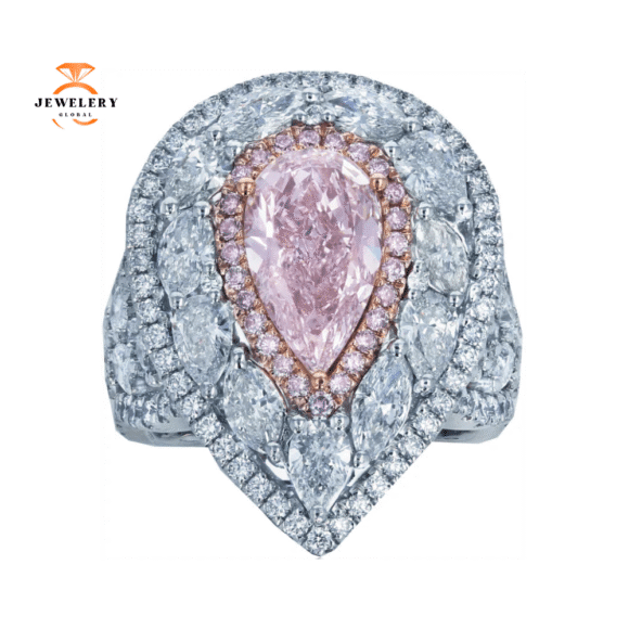 JULEVE PLATINUM & GOLD 6.48 CTW PINK DIAMOND WAVY CLUSTER HALO RING