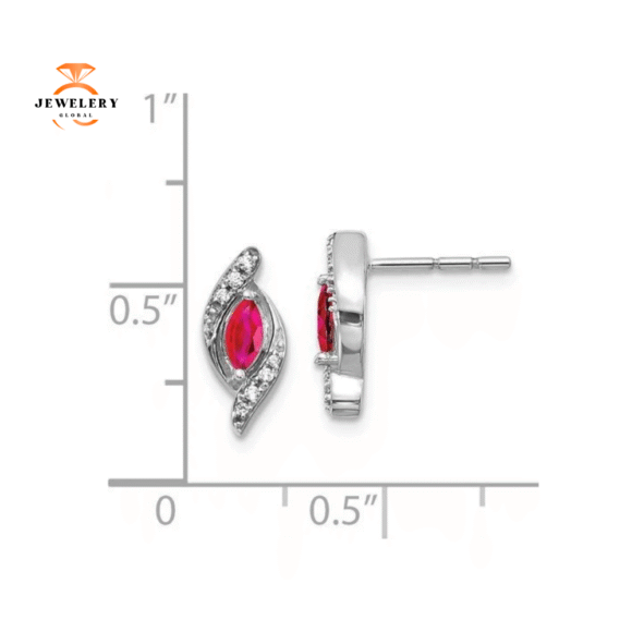 14KT WHITE GOLD DIAMOND AND RUBY EARRINGS - Image 2