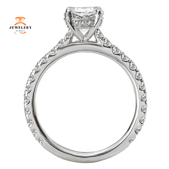 14KT WHITE GOLD 1/2 CTW DIAMOND CATHEDRAL SETTING FOR 1 CT ROUND - Image 4