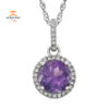 14KT WHITE GOLD 1.30 CT AMETHYST & .10 CTW DIAMOND HALO NECKLACE