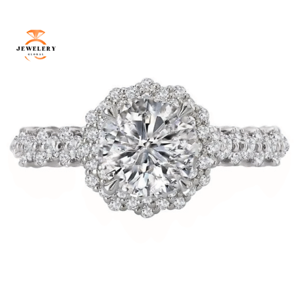 18KT WHITE GOLD 1/2 CTW DIAMOND ROUND HALO SETTING FOR 1.50 CT ROUND - Image 2