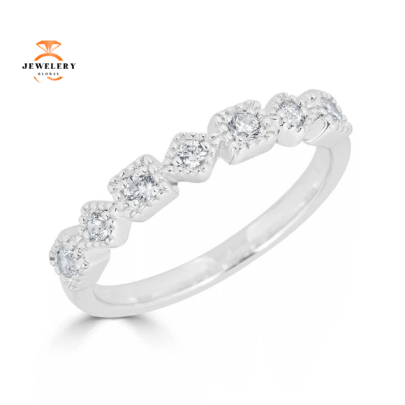 EMILIQUE 14KT GOLD 1/5 CTW DIAMOND ALTERNATING SHAPE MILGRAIN BAND - Image 2