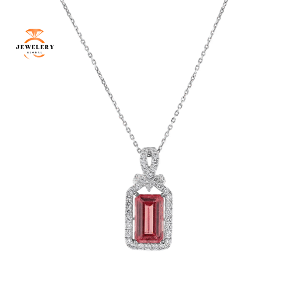 Juleve 3.20 CT Rhodochrosite & .69 CTW Diamond Halo Pendant