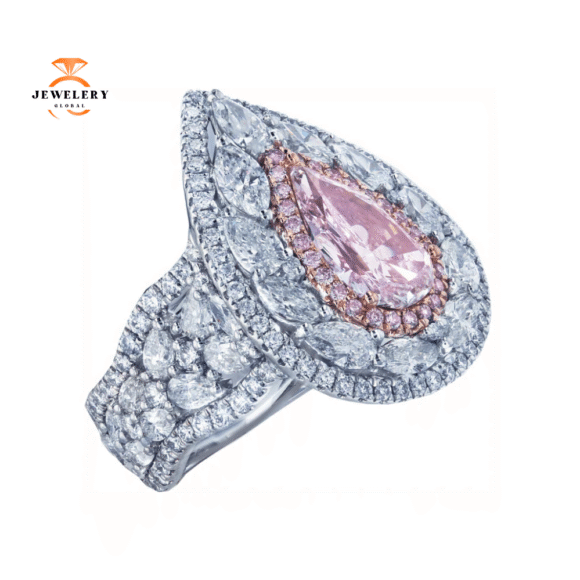 JULEVE PLATINUM & GOLD 6.48 CTW PINK DIAMOND WAVY CLUSTER HALO RING - Image 2