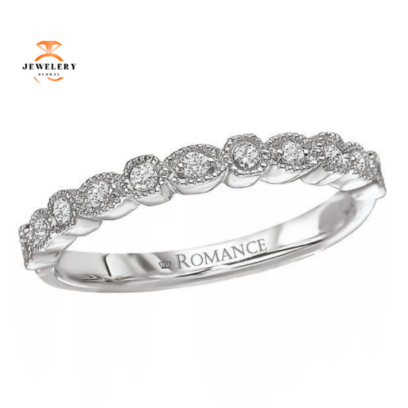 14KT WHITE GOLD 1/6 CTW ROUND DIAMOND MILGRAIN BAND