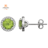 14KT WHITE GOLD 1.70 CTW PERIDOT & 1/8 CTW DIAMOND HALO EARRINGS