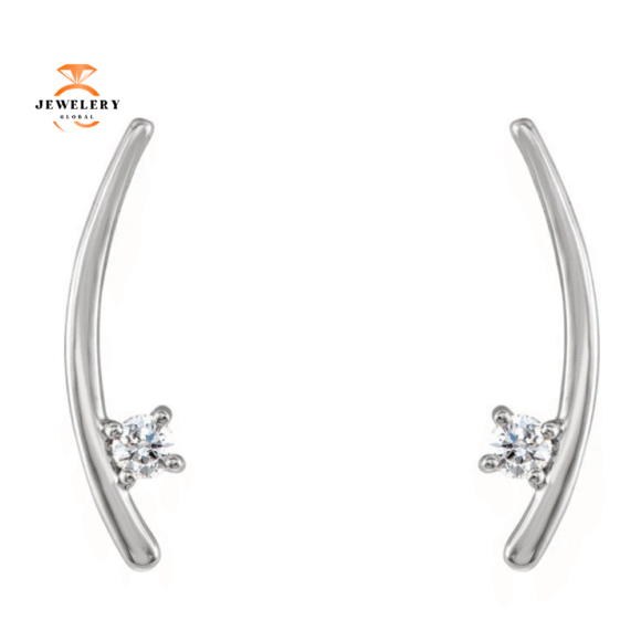 14KT WHITE GOLD ROUND DIAMOND EAR CLIMBER EARRINGS