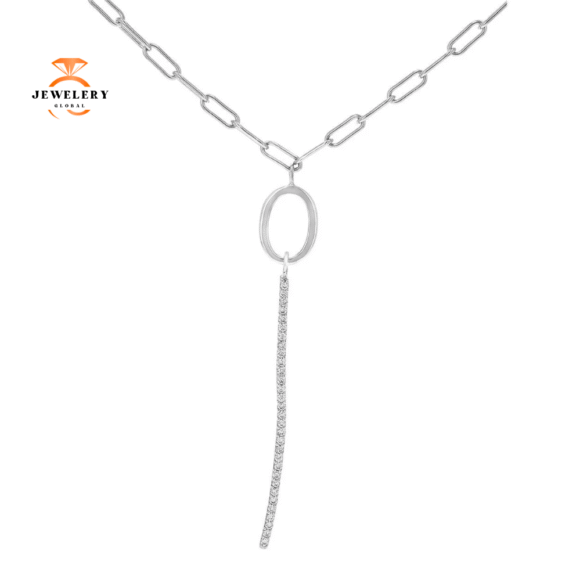 14KT WHITE GOLD VERTICAL BAR 0.22CT DIAMOND NECKLACE
