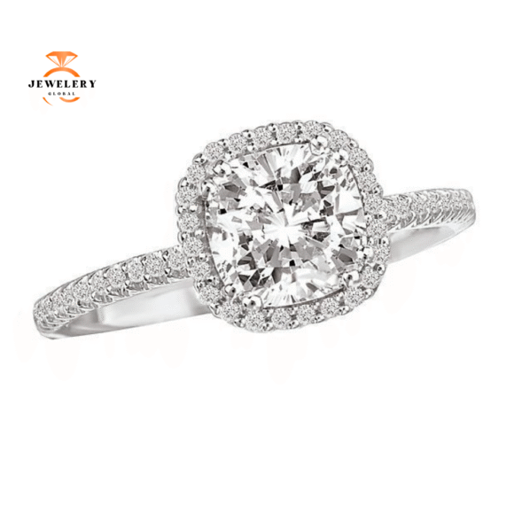 18KT 1/6 CTW Diamond Cushion Halo Setting For 1.50 CT Cushion