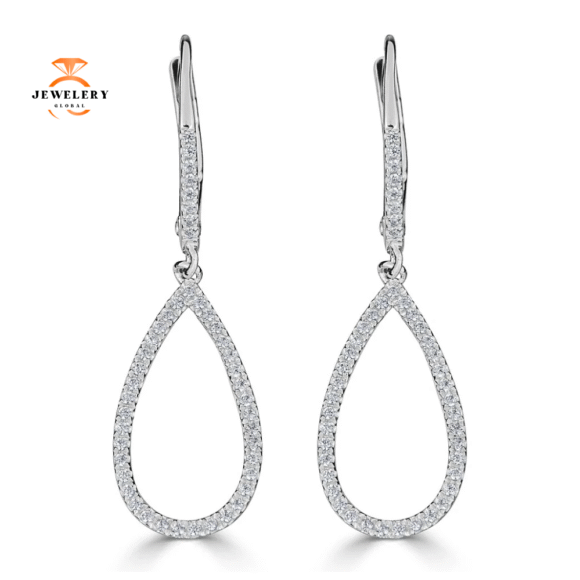 EMILIQUE 14KT GOLD 0.24CTW OPEN PEAR SHAPE DANGLE DIAMOND EARRINGS