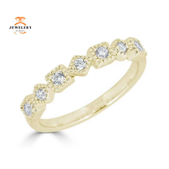 EMILIQUE 14KT GOLD 1/5 CTW DIAMOND ALTERNATING SHAPE MILGRAIN BAND - Image 3