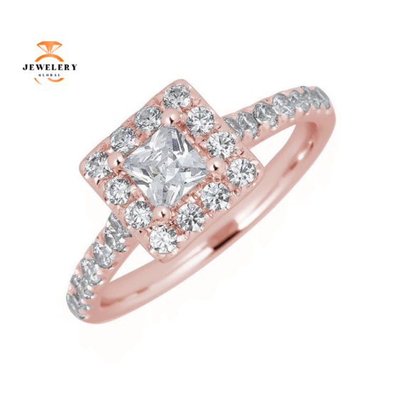 JULEVE 14KT GOLD 1.00 CTW DIAMOND SQUARE HALO CATHEDRAL RING - Image 5