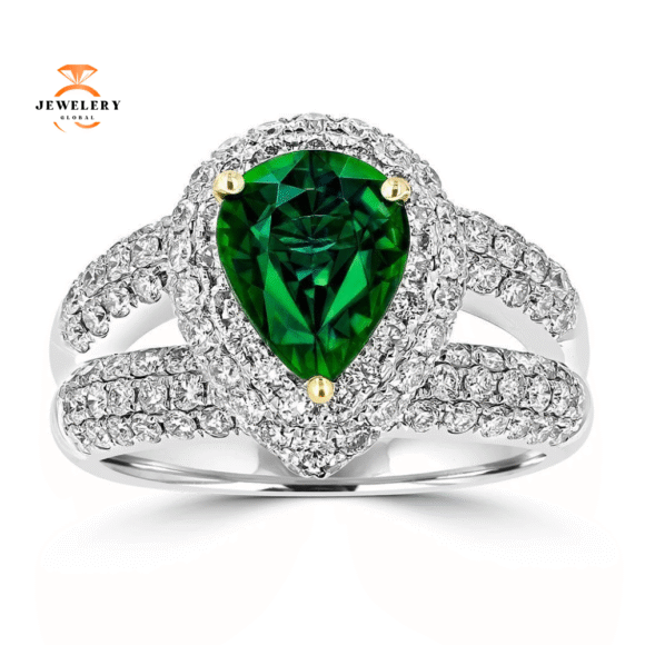 JULEVE 18KT WHITE GOLD CHROME TOURMALINE AND DIAMOND RING