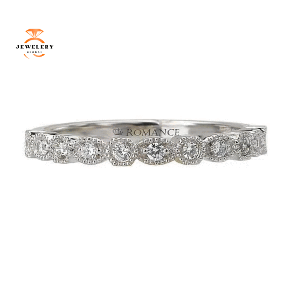 14KT WHITE GOLD 1/6 CTW ROUND DIAMOND MILGRAIN BAND - Image 2