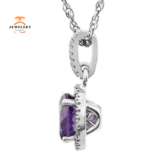 14KT WHITE GOLD 1.30 CT AMETHYST & .10 CTW DIAMOND HALO NECKLACE - Image 2