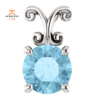 14KT WHITE GOLD 3/4 CT ROUND AQUAMARINE SCROLL PENDANT