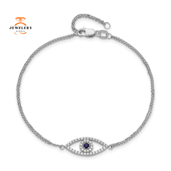 14KT WHITE GOLD DIAMOND AND SAPPHIRE EVIL EYE BRACELET - Image 2