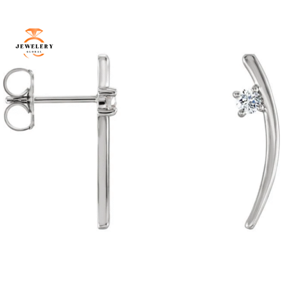 14KT WHITE GOLD ROUND DIAMOND EAR CLIMBER EARRINGS - Image 2