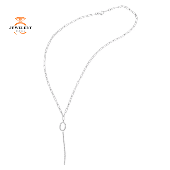 14KT WHITE GOLD VERTICAL BAR 0.22CT DIAMOND NECKLACE - Image 2