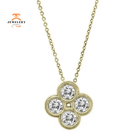 14KT YELLOW GOLD 0.72Ct ROUND DIAMOND CLOVER NECKLACE