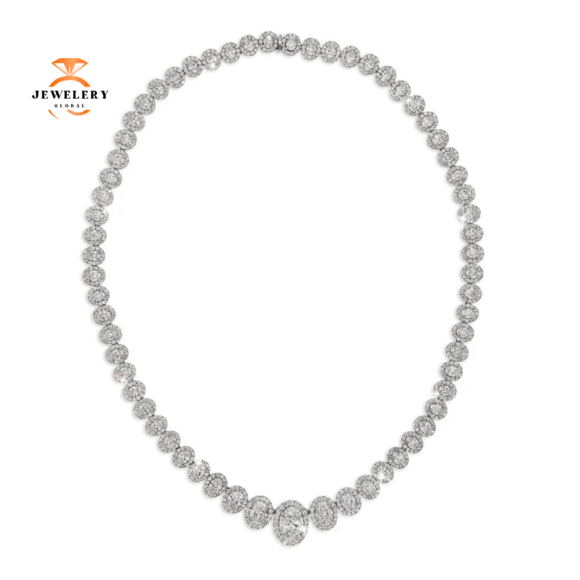 18KT Gold 22.7 CTW Graduated Oval & Round Diamond Halo Eternity Necklace