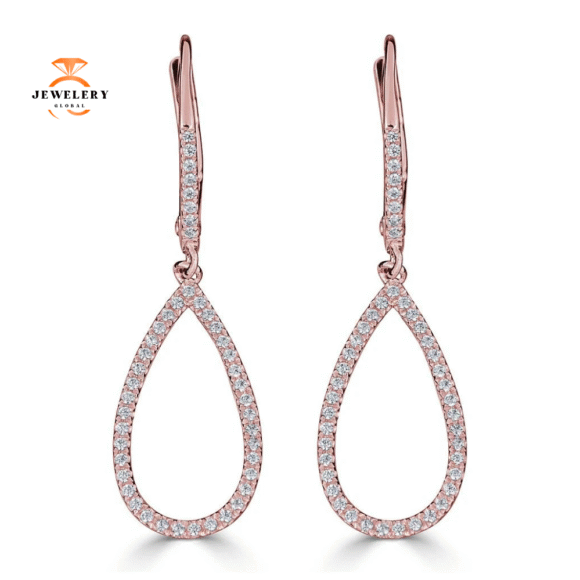 EMILIQUE 14KT GOLD 0.24CTW OPEN PEAR SHAPE DANGLE DIAMOND EARRINGS - Image 2