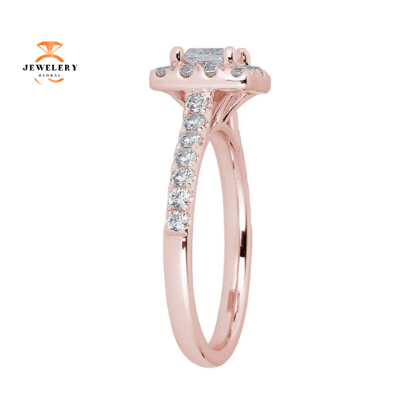 JULEVE 14KT GOLD 1.00 CTW DIAMOND SQUARE HALO CATHEDRAL RING - Image 6