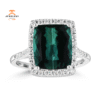 JULEVE 18KT WHITE GOLD 4.74 CT TOURMALINE & 0.36 CTW DIAMOND HALO RING