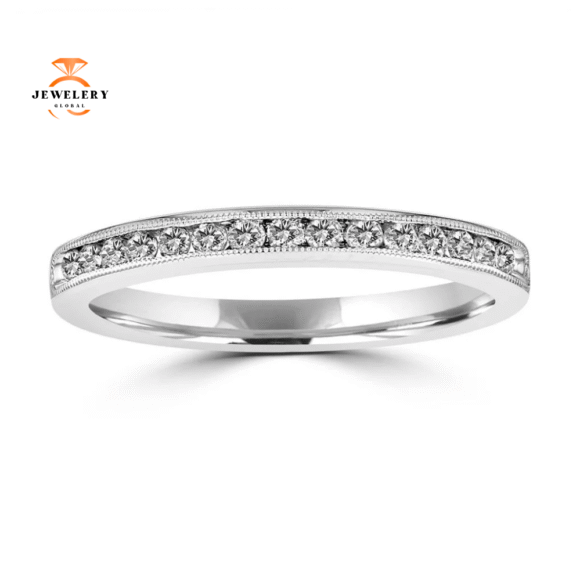 14KT WHITE GOLD 1/4 CTW ROUND DIAMOND CHANNEL SET MILGRAIN BAND
