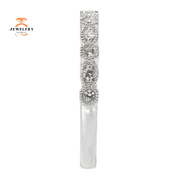 14KT WHITE GOLD 1/6 CTW ROUND DIAMOND MILGRAIN BAND - Image 3