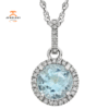 14KT WHITE GOLD 1.55 CT BLUE TOPAZ & 0.10 CTW DIAMOND HALO PENDANT