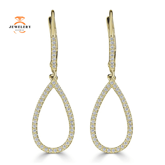EMILIQUE 14KT GOLD 0.24CTW OPEN PEAR SHAPE DANGLE DIAMOND EARRINGS - Image 3