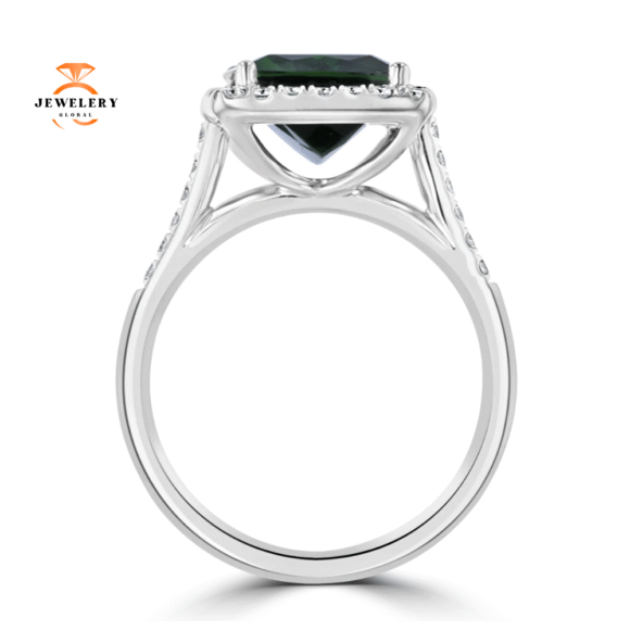 JULEVE 18KT WHITE GOLD 4.74 CT TOURMALINE & 0.36 CTW DIAMOND HALO RING - Image 2