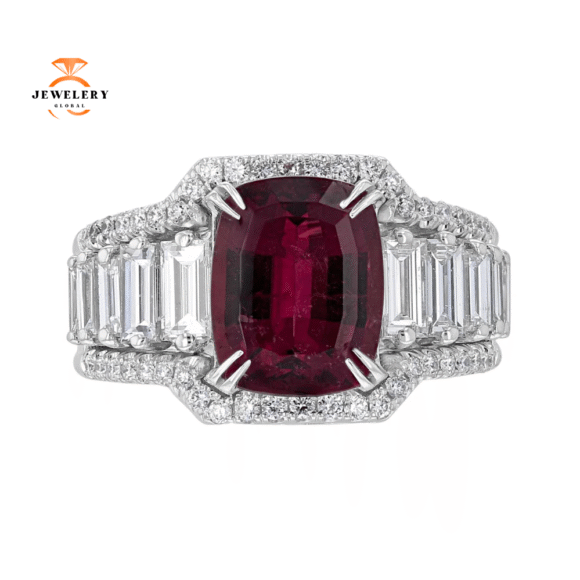 JULEVE 3.20 CT TOURMALINE & 1.45 CTW DIAMOND GRADUATED 3 ROW RING