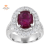 18KT GOLD 3.03 CT RUBY & 1.65 CTW DIAMOND OVAL HALO RING