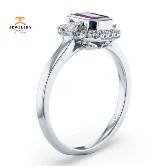 JULEVE PLATINUM 0.44CT RED EMERALD & 0.24CTW DIAMOND RING - Image 3
