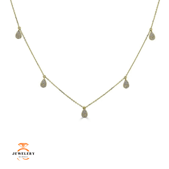 EMILIQUE 14KT GOLD 0.25 CTW DIAMOND 5 PAVÉ PEAR NECKLACE