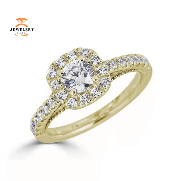 JULEVE 14KT GOLD 1.00 CTW ROUND DIAMOND CUSHION HALO RING - Image 2