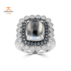 JULEVE 18KT WHITE GOLD MOONSTONE, GARNET, AND DIAMOND HALO RING
