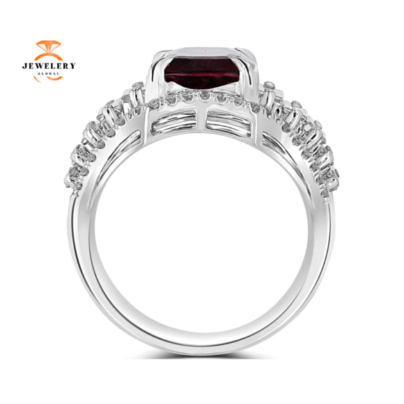 JULEVE 3.20 CT TOURMALINE & 1.45 CTW DIAMOND GRADUATED 3 ROW RING - Image 3