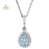 14KT WHITE GOLD AQUAMARINE & DIAMOND 18" NECKLACE