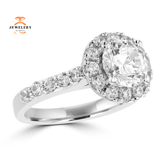 14KT WHITE GOLD 1.70 CTW ROUND DIAMOND ACCENT HALO RING - Image 2