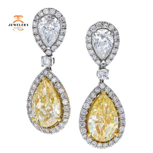 18KT 10.47 CTW White & Fancy Yellow Diamond Drop Earrings