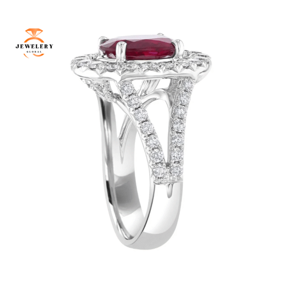 18KT GOLD 3.03 CT RUBY & 1.65 CTW DIAMOND OVAL HALO RING - Image 2