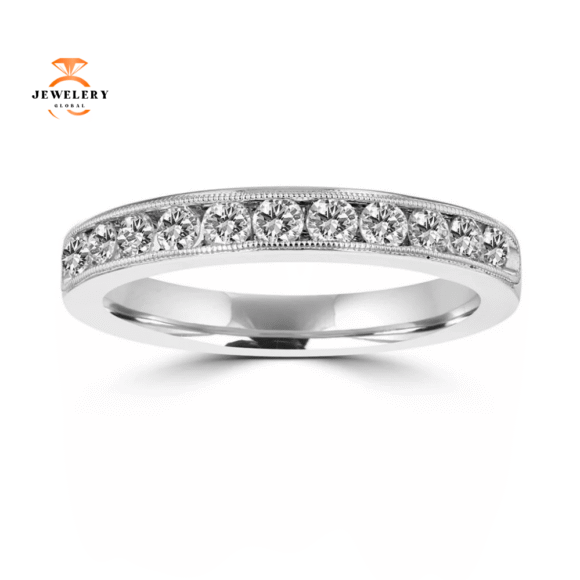 14KT White Gold 1/2 CTW Diamond Channel Set Milgrain Band