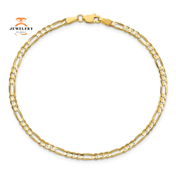 14KT YELLOW GOLD 3MM CONCAVE FIGARO BRACELET- 2 LENGTHS