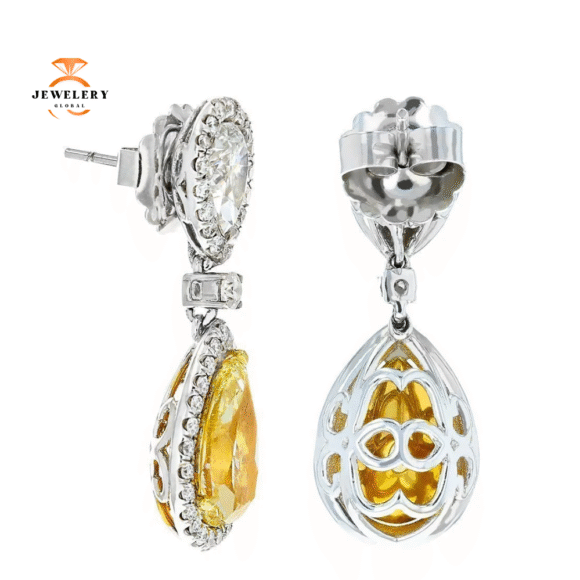 18KT 10.47 CTW White & Fancy Yellow Diamond Drop Earrings - Image 2