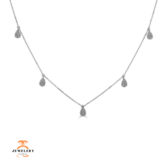 EMILIQUE 14KT GOLD 0.25 CTW DIAMOND 5 PAVÉ PEAR NECKLACE - Image 2
