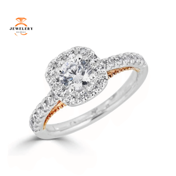 JULEVE 14KT GOLD 1.00 CTW ROUND DIAMOND CUSHION HALO RING - Image 3