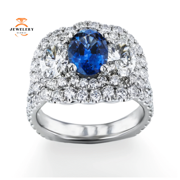 JULEVE PLATINUM 1.55CT SAPPHIRE & 2.74CTW DIAMOND RING